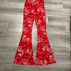 Bear Dance Red Dragon Print Flare Pants